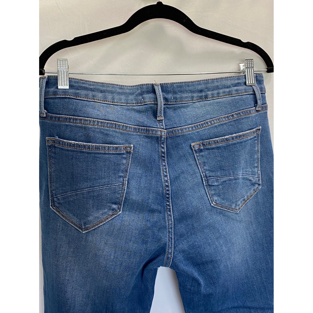 Driftwood Colette Embroidered Hem Straight Leg Jeans Blue 31 x 26 Boho Raw Edge - Picture 2 of 6